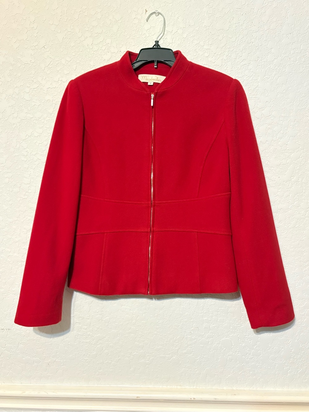 Mainbocher Red Wool Cashmere Blend Zip Blazer Jacket Size 6